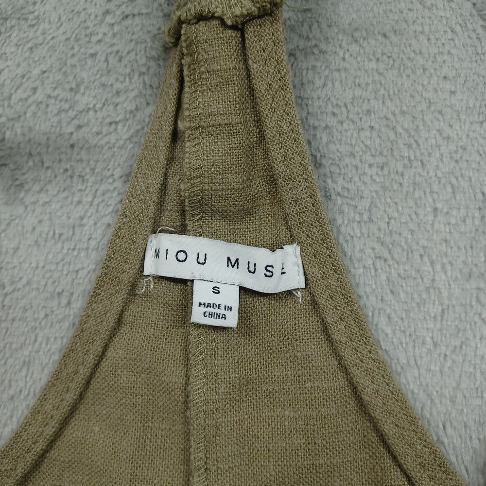 Miou Muse Overalls Womens Small Brown Linen‎ Blend Jumpsuit Pockets Adjustable - Picture 4 of 9